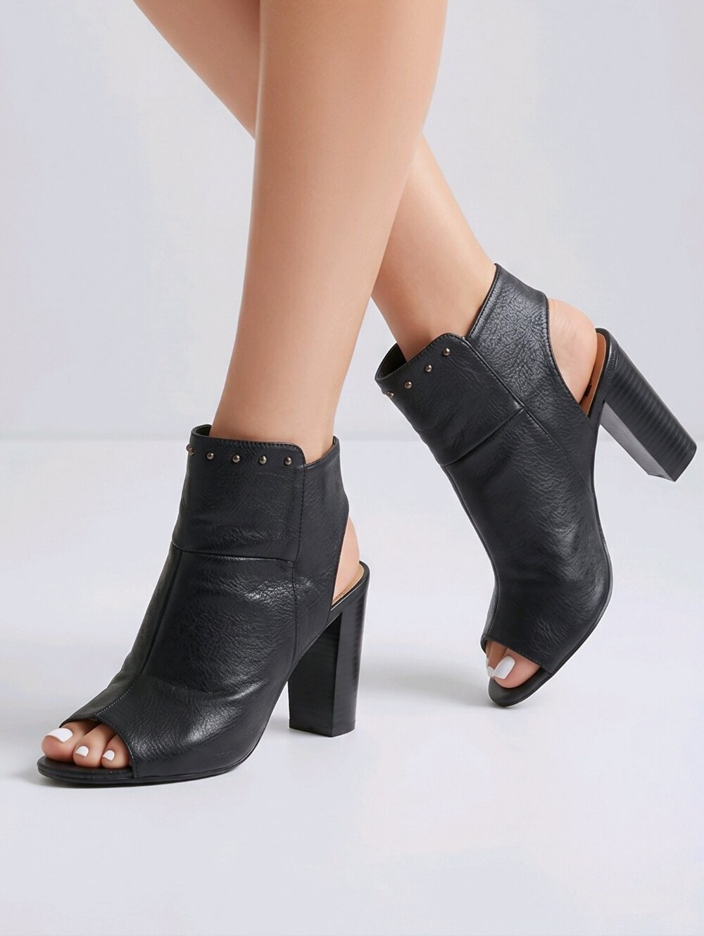 Penny Loves Kenny Black Open-Toe Block Heel Booties